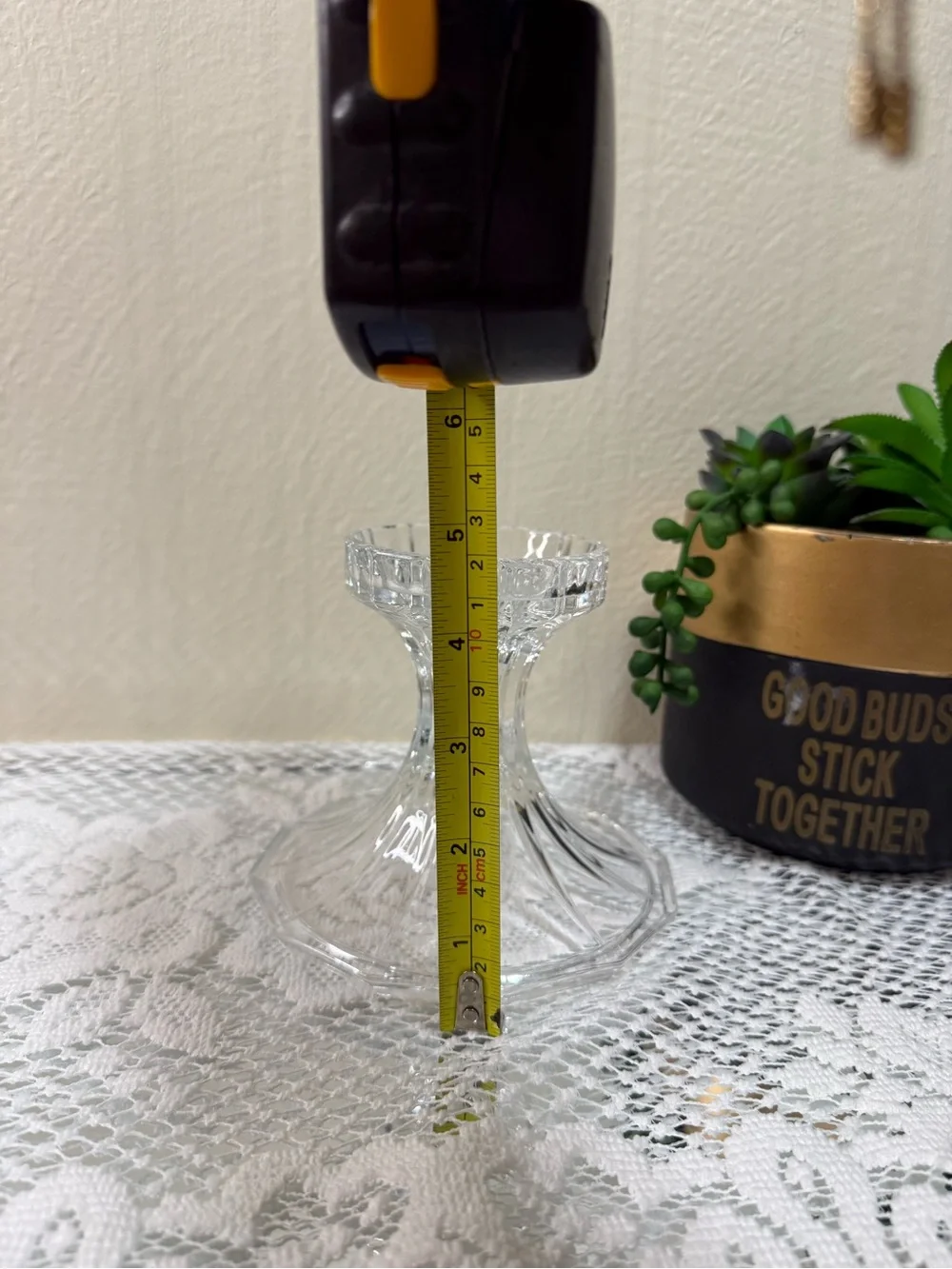 ST GEORGE | TOWLE 24% Fine Lead  Two Crystal Hurricane Lamp Pedestal Base